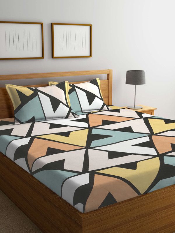 Fabinaliv 210 TC Polycotton King Geometric Flat Bedsheet  (Pack of 1, Multicolor)