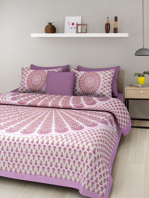 Fashion Dziner 250 TC Cotton Double Printed Flat Bedsheet  (Pack of 1, White)