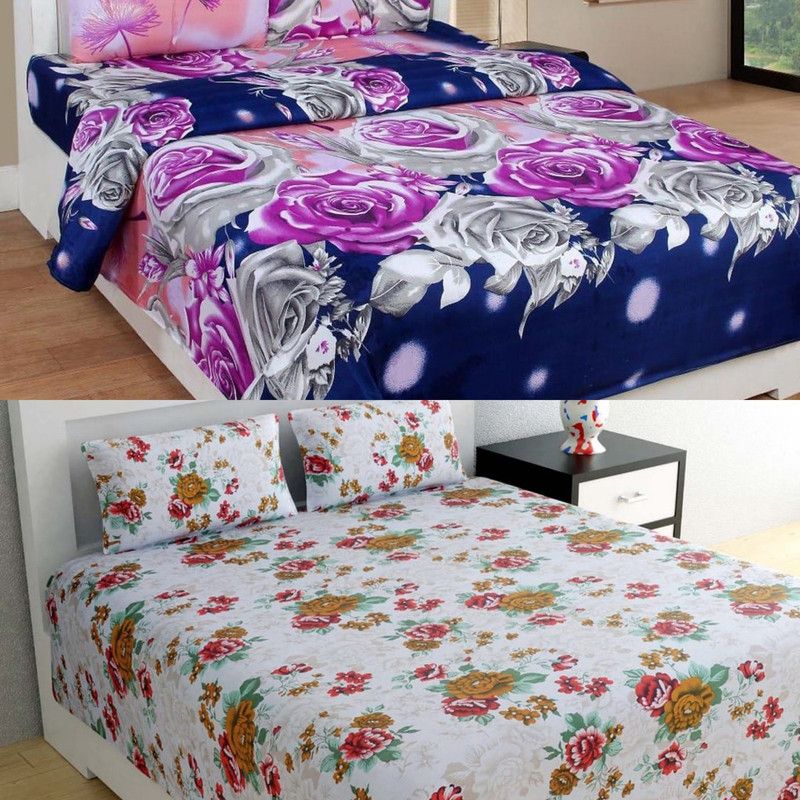 MGARTT 180 TC Microfiber Queen Printed Flat Bedsheet  (Pack of 2, MultiColor 2)