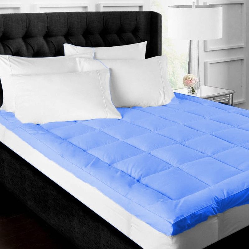 Linenovation Mattress Topper King Size Mattress Cover  (Blue)