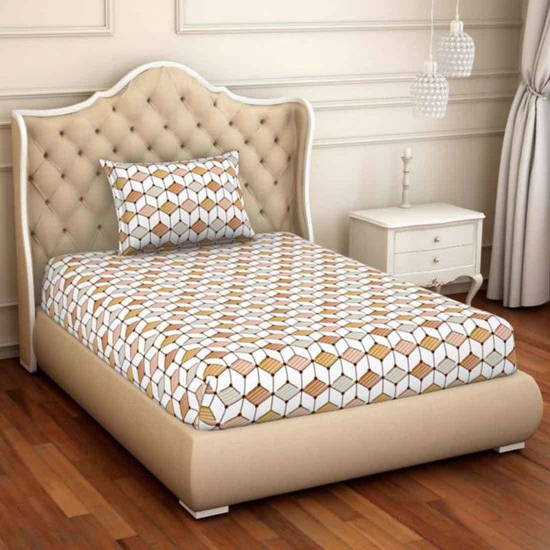 SPACES 144 TC Cotton Single Abstract Flat Bedsheet  (Pack of 1, Hazel)