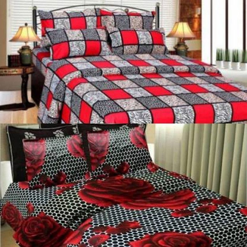 167 TC Polycotton Double 3D Printed Bedsheet  (Pack of 2, Multicolor)