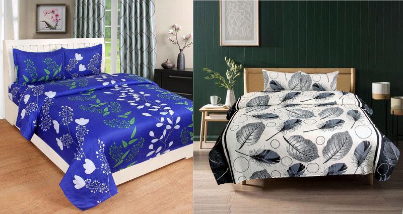 180 TC Polycotton Double Bedsheet  (Pack of 2, Multicolor)