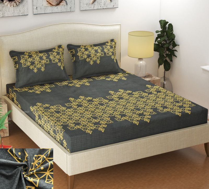 mishika 220 TC Polycotton Double Jaipuri Prints Flat Bedsheet  (Pack of 1, darkgold)