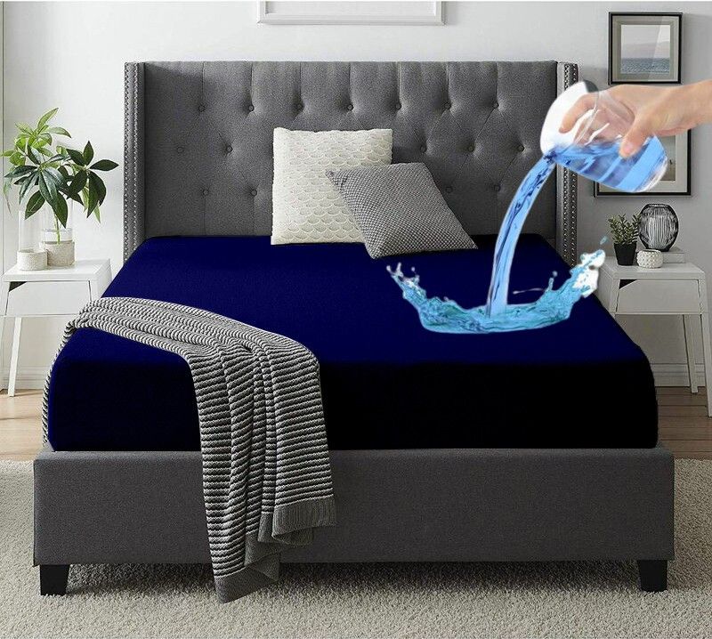 ASHEL Fitted Double Size Waterproof Mattress Cover  (Blue)