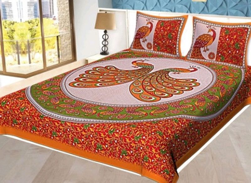 Cotton Double Bedsheet  (Pack of 1, Orange)