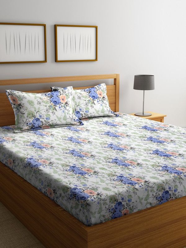 MAFATLALS 180 TC Cotton Double Floral Flat Bedsheet  (Pack of 1, White)