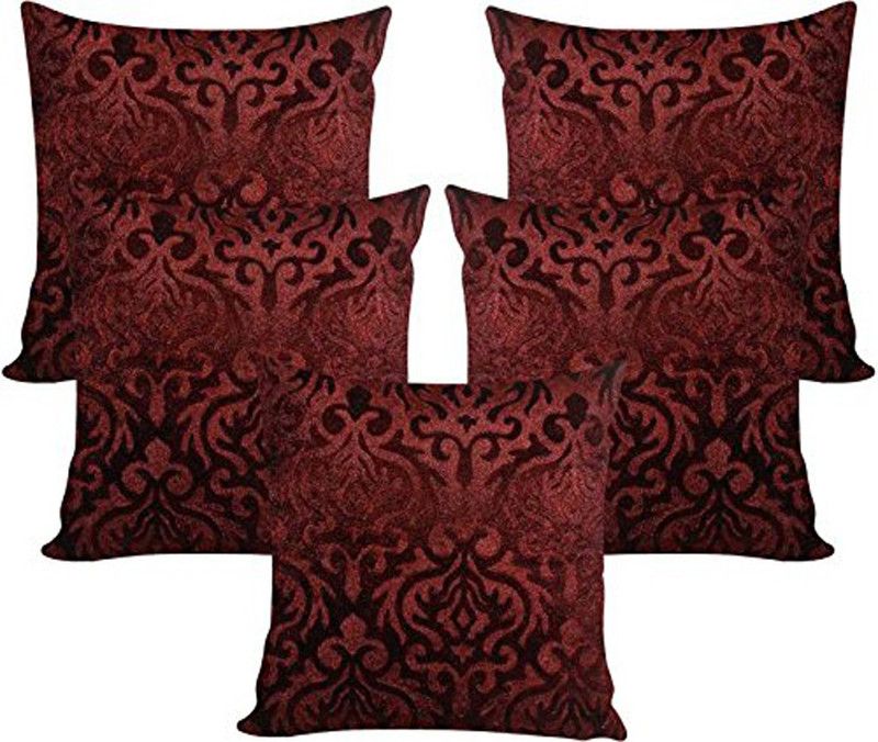 India Furnish Damask Cushions Cover  (Pack of 5, 40 cm*40 cm, Brown)