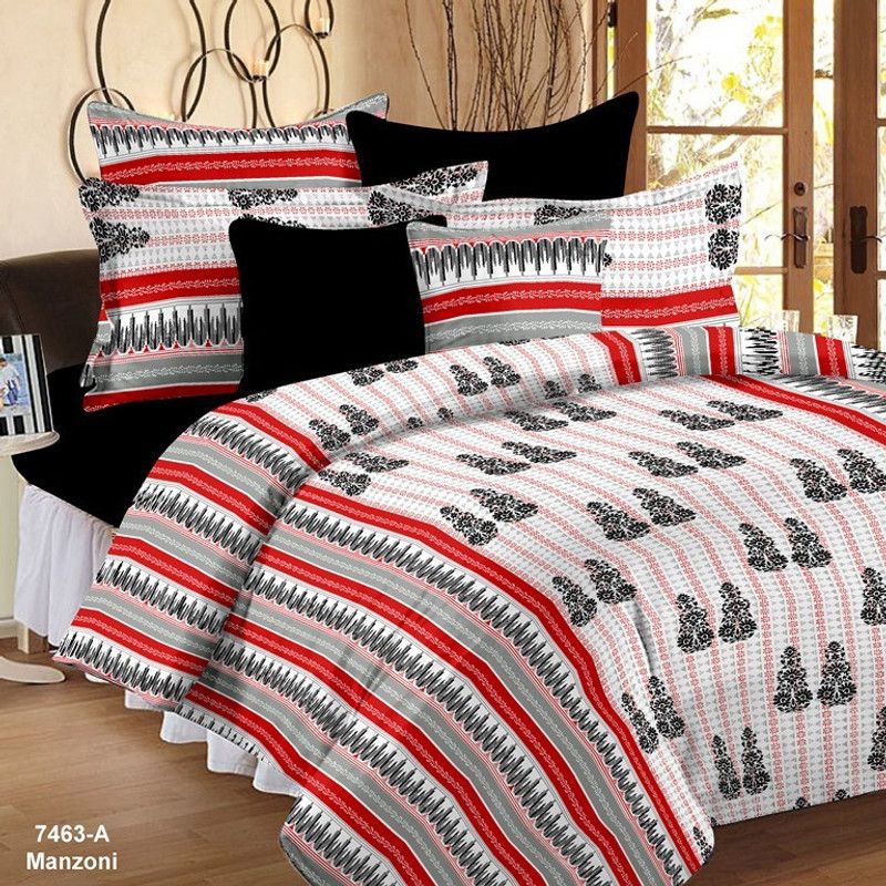 Valtellina Cotton Double Abstract Flat Bedsheet  (Grey)