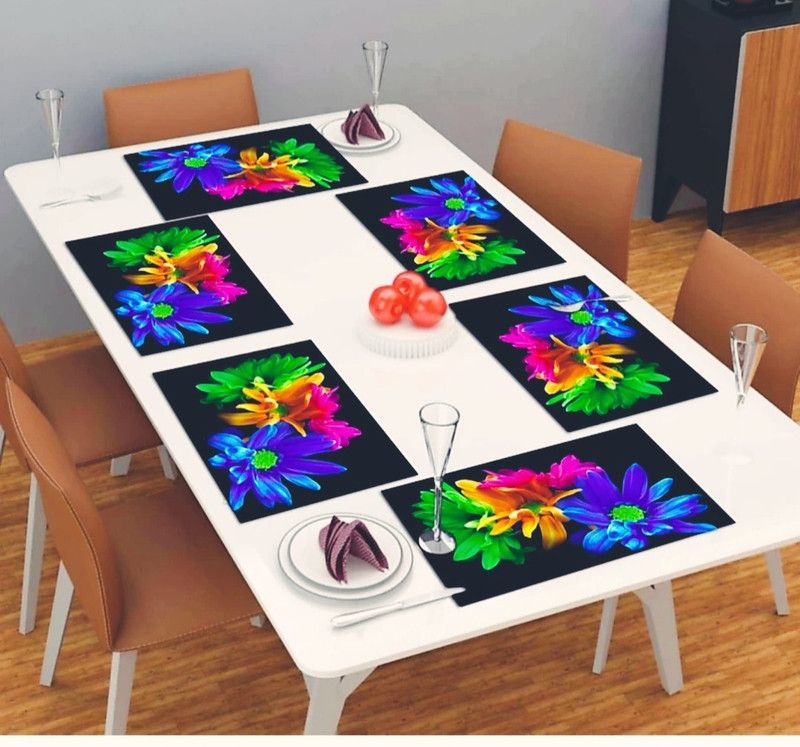 WONDERLAND Rectangular Pack of 6 Table Placemat  (Light Blue, Light Green, PVC)
