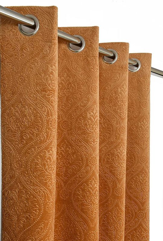 kiara Creations 182 cm (6 ft) Velvet Room Darkening Shower Curtain (Pack Of 2)  (Abstract, Gold)
