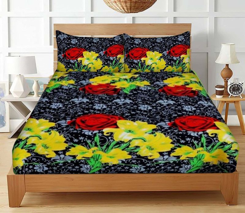 ABC Collection 144 TC Polycotton Double 3D Printed Flat Bedsheet  (Pack of 1, Multicolor)