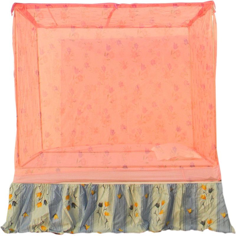Homecute Polyester Adults Washable SE097 Single Bed Cotton Edge Traditional Printed Mosquito Net 6 X 4 ft Mosquito Net  (Deep Pink, Frame Hung)