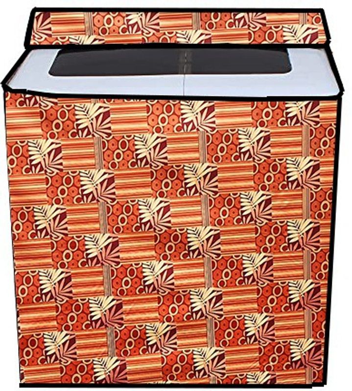 JM Homefurnishings Semi-Automatic Washing Machine Cover  (Width: 89 cm, Orange, Yellow)