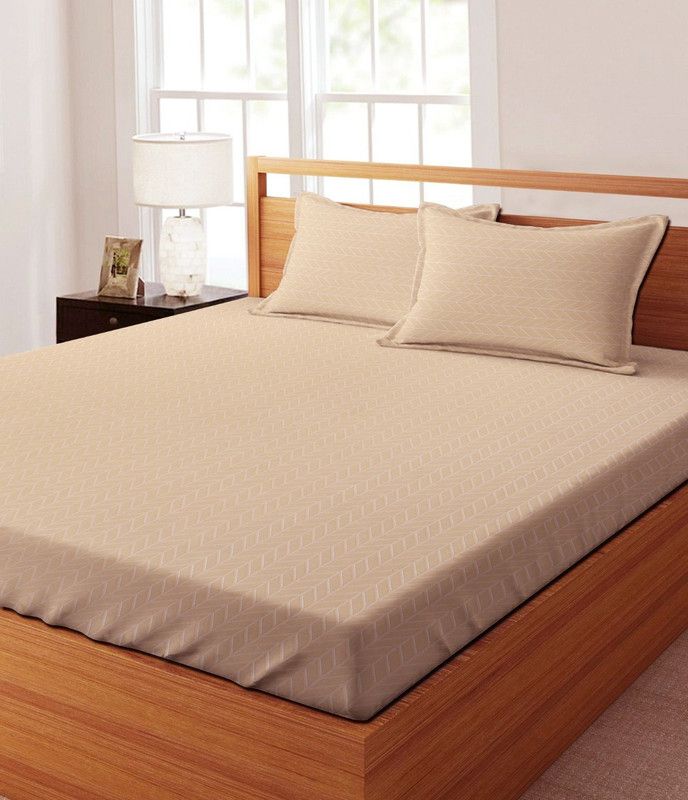 RD TREND 180 TC Cotton Double Solid Fitted (Elastic) Bedsheet  (Pack of 1, Beige)