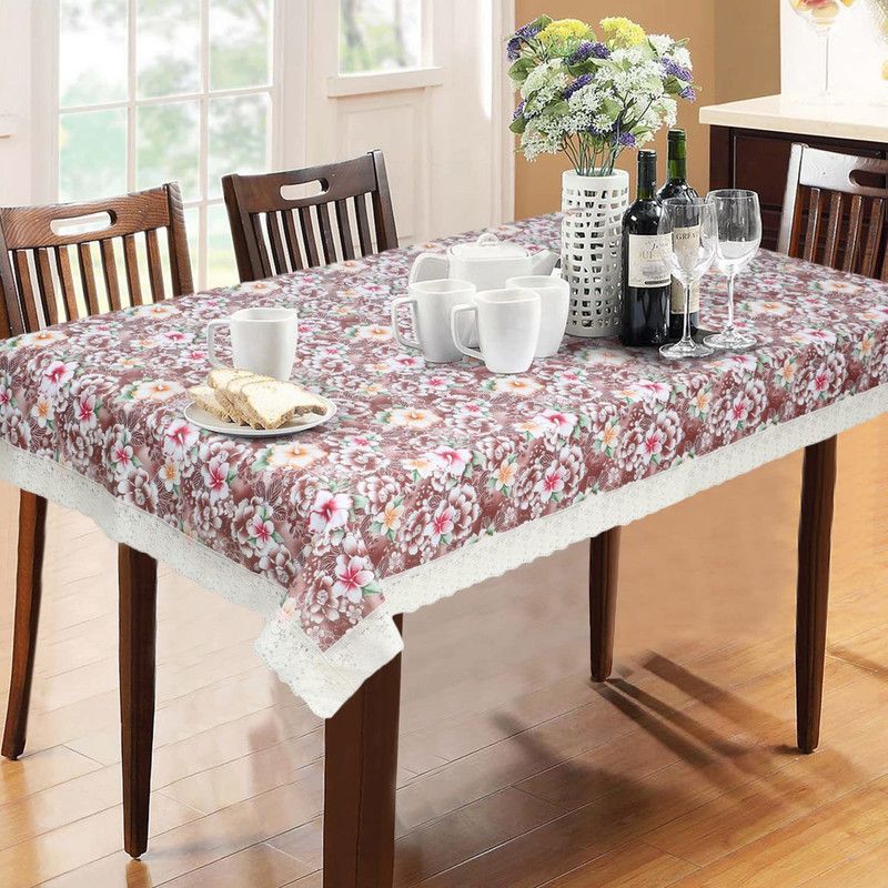 The Homely Tales Printed 6 Seater Table Cover  (Brown, PVC)