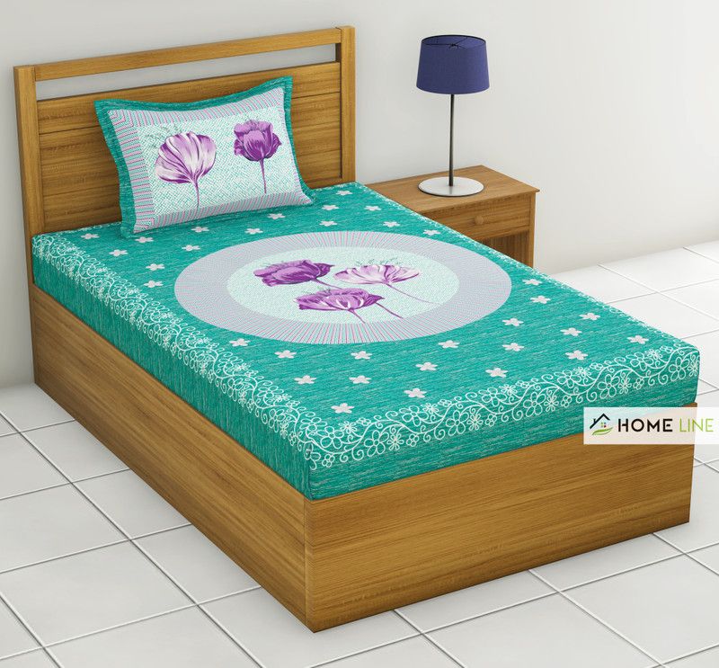 Homeline 104 TC Cotton Single Floral Flat Bedsheet  (Pack of 1, Turquoise)
