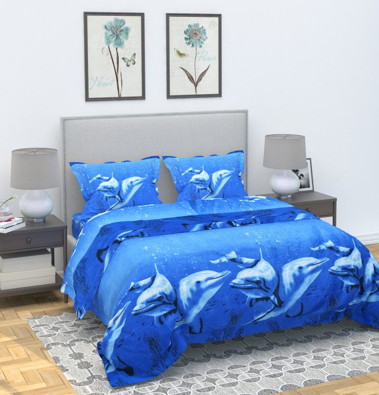 Yogini 160 TC Polycotton Double Floral Flat Bedsheet  (Pack of 1, Multicolor)