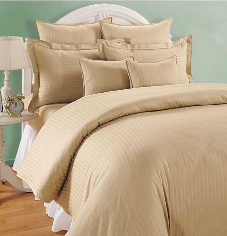AMIGOS 210 TC Cotton King Striped Flat Bedsheet  (Pack of 1, Beige)