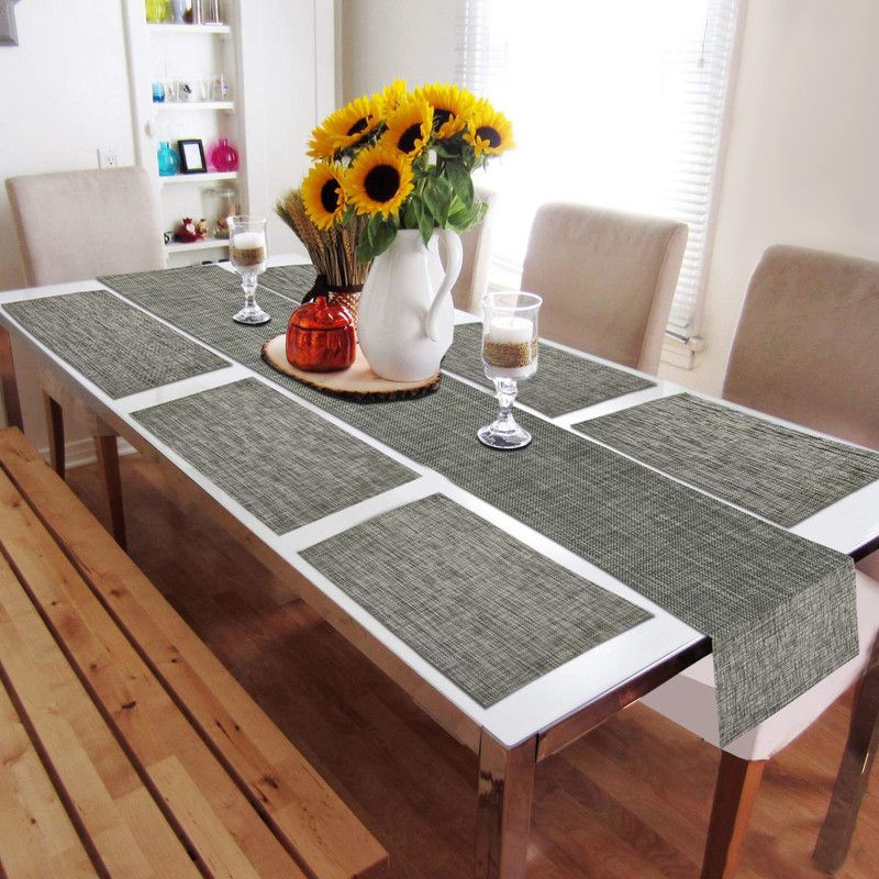 HOKiPO Rectangular Pack of 7 Table Placemat  (Grey, PVC)