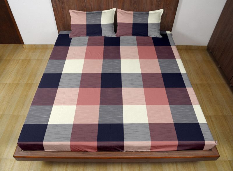 vista weaves 240 TC Cotton King Checkered Flat Bedsheet  (Pack of 1, CORAL BLUE)