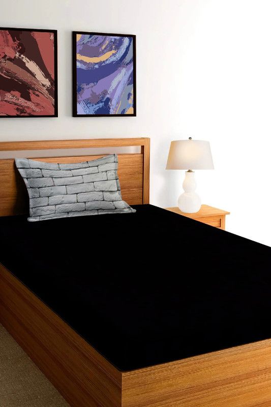 Comfytouch 250 TC Cotton Single Solid Flat Bedsheet  (Pack of 1, Black, Grey)
