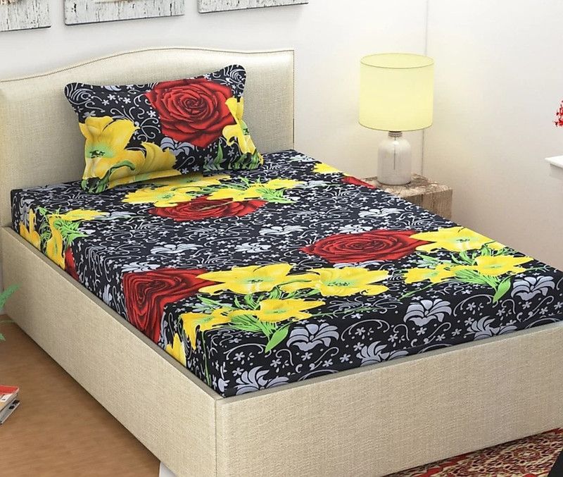 HSR Collection 104 TC Cotton Single 3D Printed Flat Bedsheet  (Pack of 1, Multicolor)