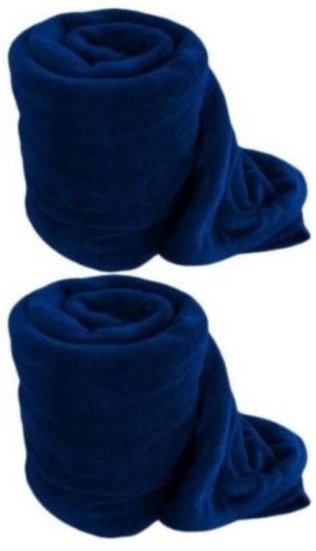 NAVRUDRA Solid Single Fleece Blanket for AC Room  (Polyester, Blue & Blue)