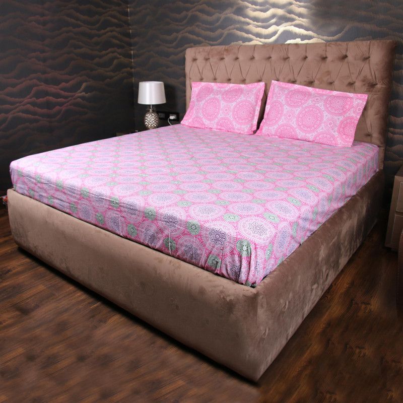 ARYAN 9 180 TC Cotton Double Printed Flat Bedsheet  (Pack of 1, Pink)