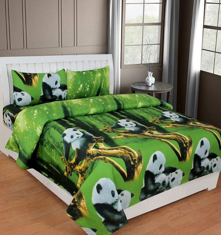 n g products 150 TC Polycotton Double Animal Flat Bedsheet  (Pack of 1, Green Panda)