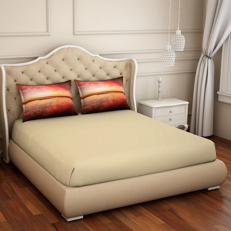 SPACES 210 TC Cotton King Solid Flat Bedsheet  (Pack of 1, Beige)