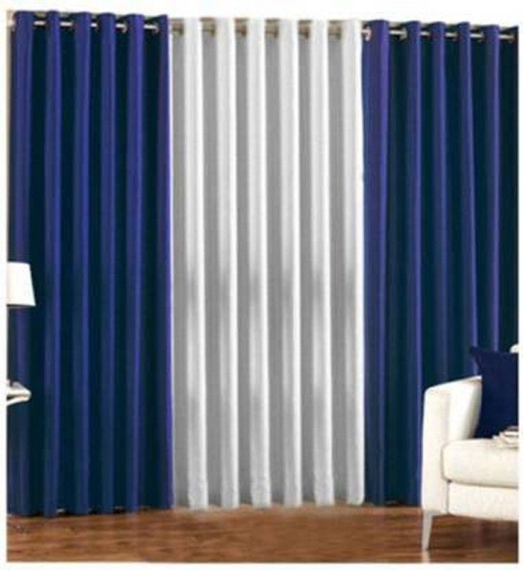 152.4 cm (5ft) Window Curtain  (Blue, White, Pack of 3)