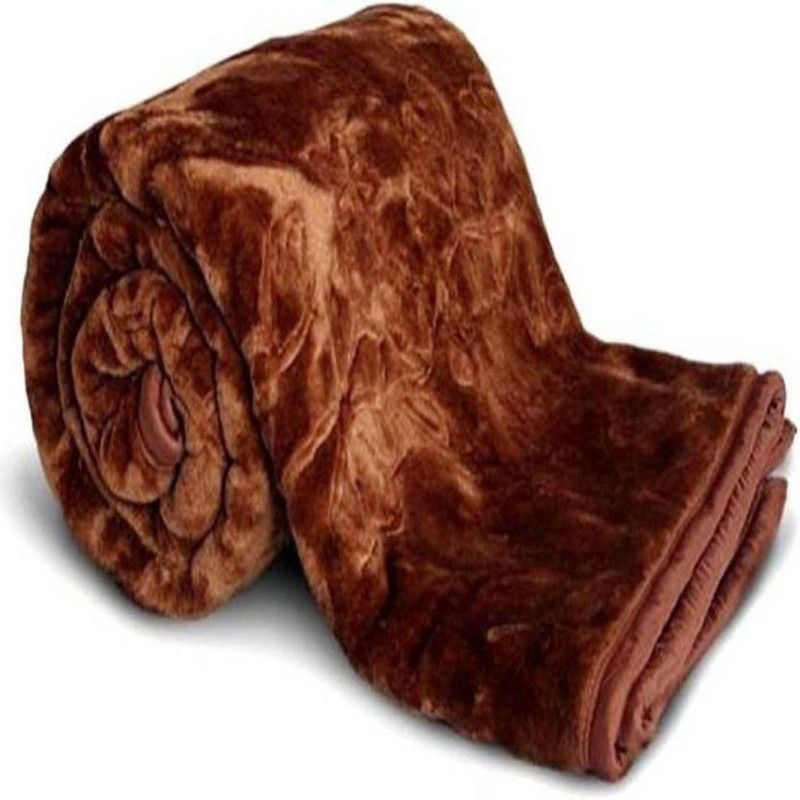 Royal Looking Self Design Double Mink Blanket for Mild Winter  (Microfiber, Brown)