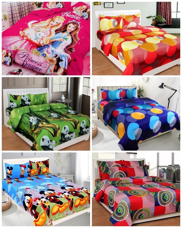 Best&Well 150 TC Polycotton Double 3D Printed Flat Bedsheet  (Pack of 18, Multicolor)