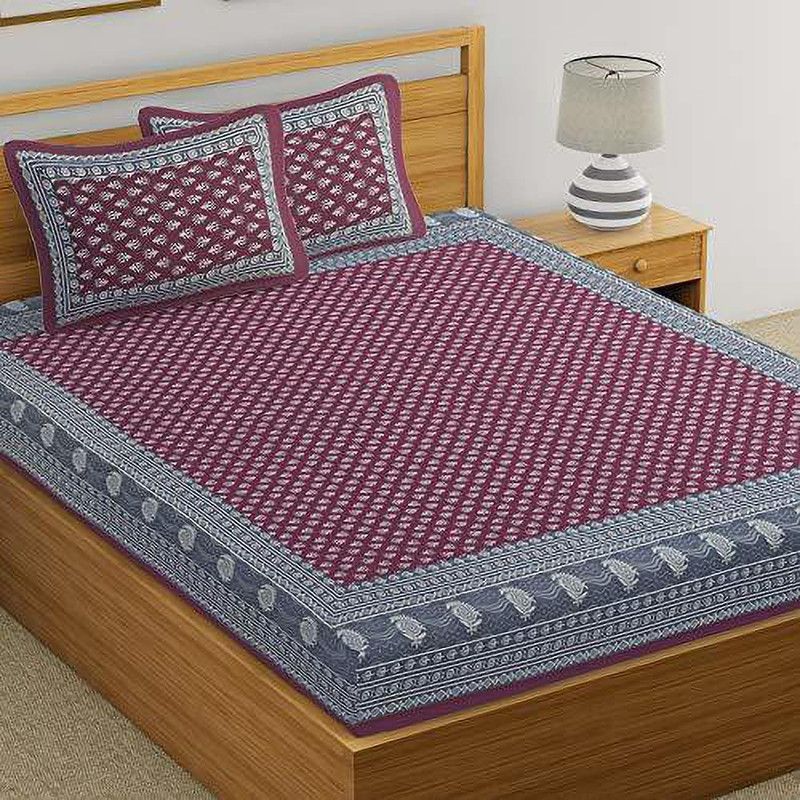 Rangaii 144 TC Cotton Double Jaipuri Prints Flat Bedsheet  (Pack of 1, Maroon)