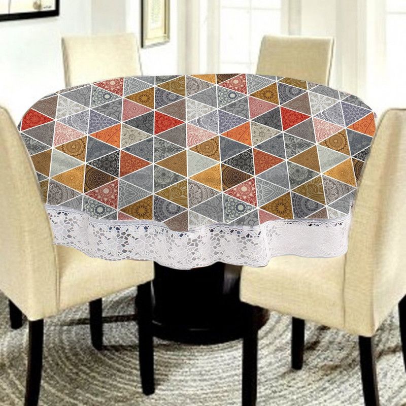 Printed 4 Seater Table Cover  (Brown, Grey, PVC)