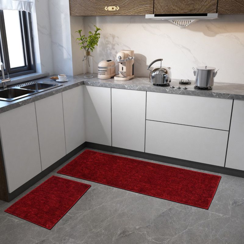 T Decor Velvet Door Mat  (Red, Large, Pack of 2)