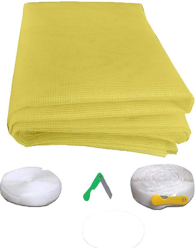 Janki Enterprises HDPE - High Density Poly Ethylene Adults Washable Insect Net with Strong Self Adhesive Hook & Loop (90 x 60 cm, Yellow) Mosquito Net  (Yellow, Frame Hung)