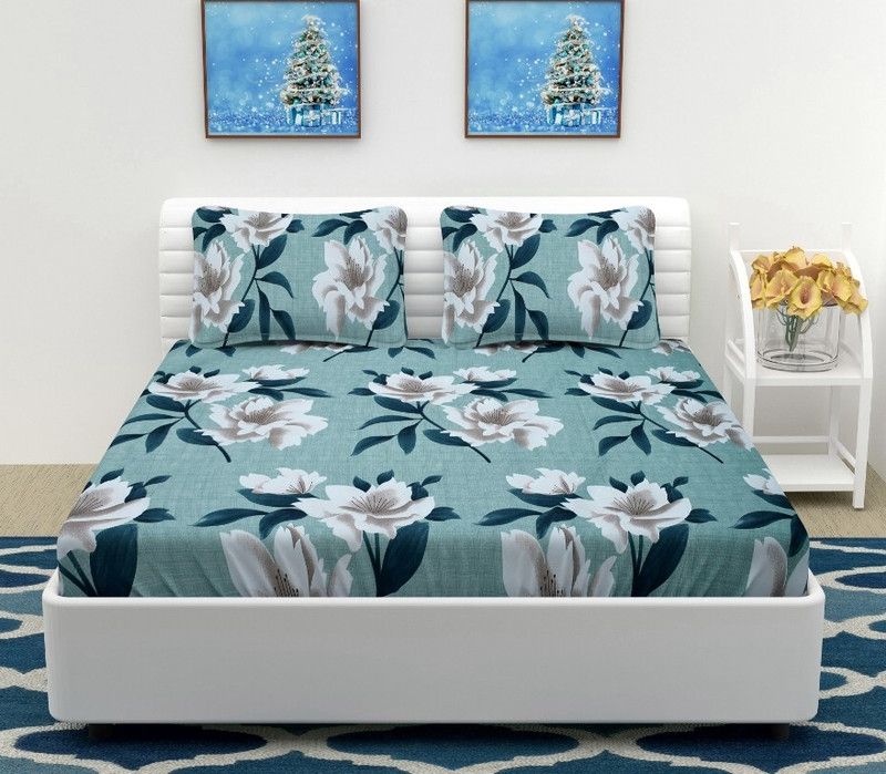 GARGA HANDLOOM 144 TC Polycotton Double Abstract Fitted (Elastic) Bedsheet  (Pack of 1, Style No. 8)