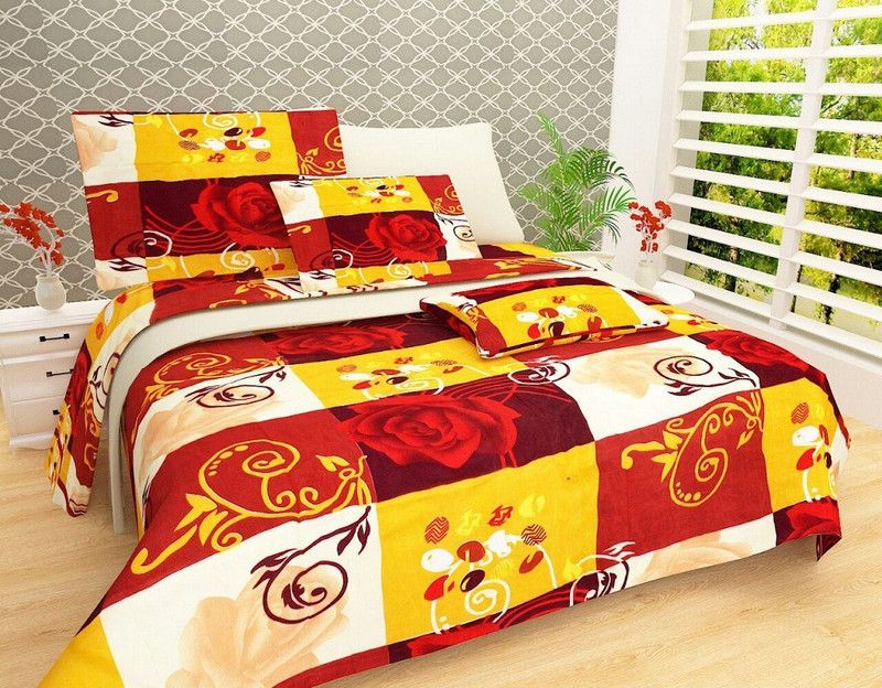 Alishba 180 TC Polycotton Double 3D Printed Flat Bedsheet  (Pack of 1, Multicolor)