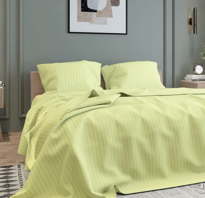 SLEWINO 144 TC Microfiber Double Striped Flat Bedsheet  (Pack of 1, Neon Green)