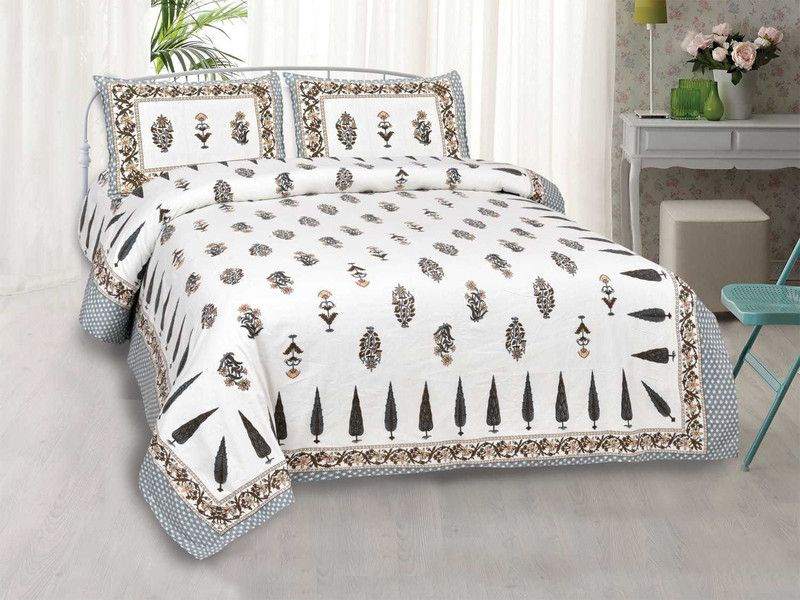 Rx Lifestyle 200 TC Cotton Double Printed Flat Bedsheet  (Pack of 1, Red, Green, White, Blue, Brown)