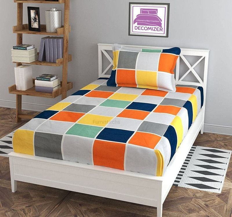 HUNZA 200 TC Cotton Single Abstract Fitted (Elastic) Bedsheet  (Pack of 1, RED 1)