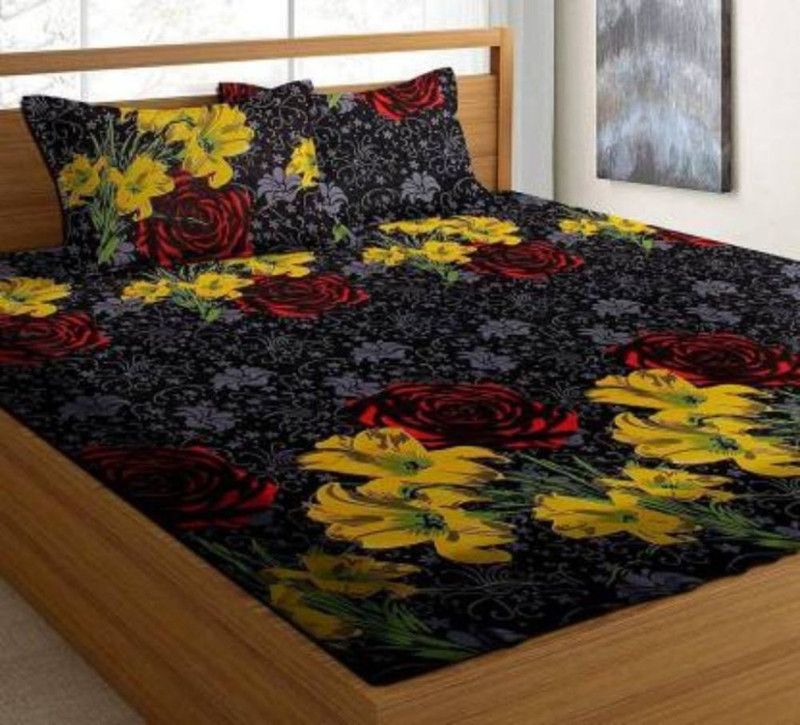 HouseFurnishing 144 TC Microfiber Queen 3D Printed Flat Bedsheet  (Pack of 1, Yellow)
