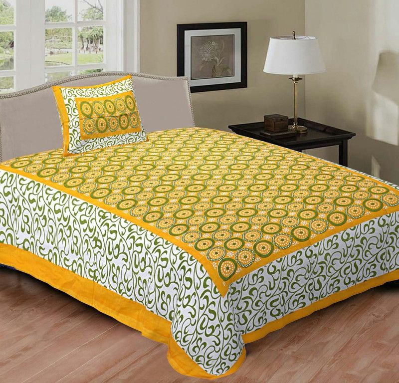 144 TC Cotton Double Checkered Bedsheet  (Pack of 1, Circle Yellow)