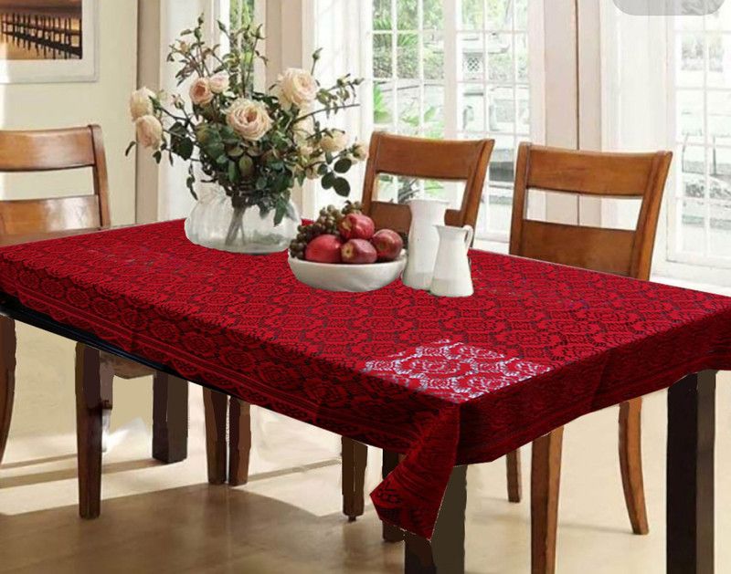 TANLOOMS Floral 6 Seater Table Cover  (Maroon, Cotton)