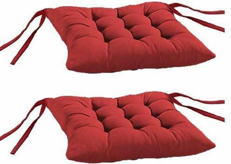 Comfort And Luxury Chair Pads Microfibre Solid Chair Pad Pack of 2  (Maroon)