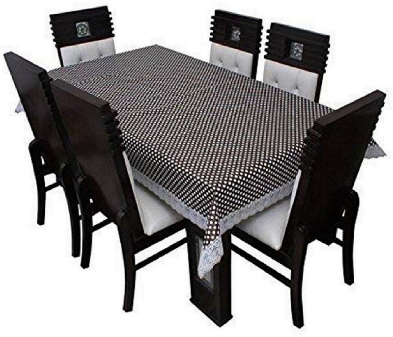 TANLOOMS Polka 4 Seater Table Cover  (Brown, White, PVC)