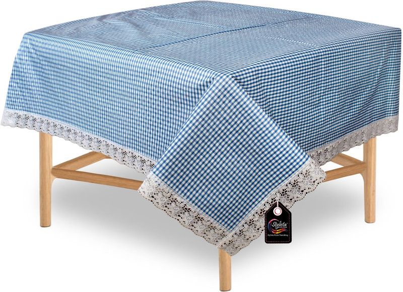 STYLISTA Checkered 6 Seater Table Cover  (Blue, PVC)