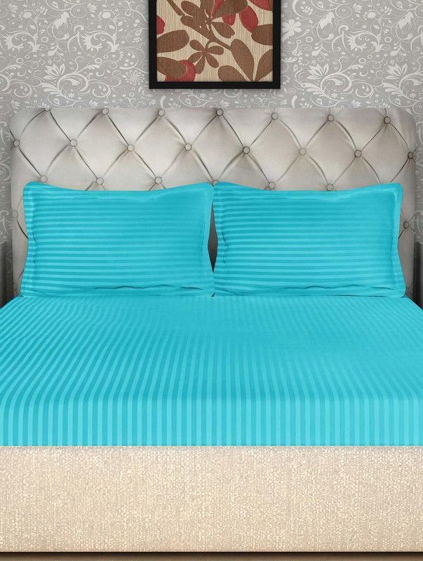 Richwell 210 TC Cotton Double Striped Flat Bedsheet  (Pack of 1, Green)